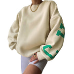Women Loose Pullover Sweatshirts Letter Print Casual Thickened Long Sleeve Tops Autumn Streetwear