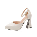 New Buckle Strap Woman Wedding Shoes Heels Sandals Patent Leather Pointed Toe Ladies Sexy White Red Platform Pumps Womens Shoes