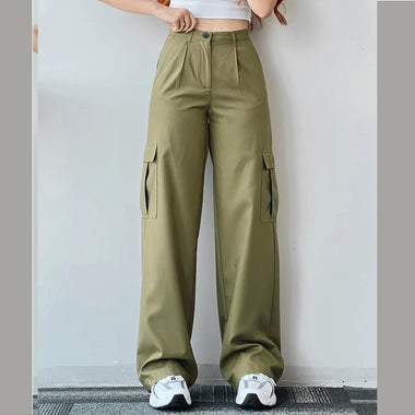 Vintage Straight new style baggy Trousers casual pants waist pocket denim pants summer women's y2k high waist cargo pants