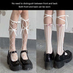 Jk Tie Lace Fishnet Stockings for Women Lolita Middle Tube Socks Sexy Straps Bandage Ribbon Japanese Over Knee Long Socks Party