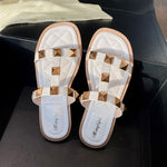 2023 New Summer Sandals Women's Fashion Studded Decorative Ankle Buckle Strap Low Square Heel Open Toe Women's Sandals