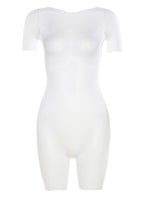 Kliou Knitted Hollow Out Playsuits Women Solid Sexy See Through Casual Short Sleeve O-neck Skinny Romper Female Concise Clothing