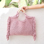 Crochet boho chic Summer fringe beach bag Macrame Tote handbag Beige blue market bag Vintage Style