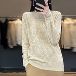 Spring/Summer Stereoscopic Hollow Wool Knit Sweater Women's Pullover Thin Fashion Long-Sleeved Half-High Collar Sexy Chic Top