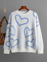 Heart Print Knitted Sweaters Women Winter Warm Oversize Thick Pullovers Female Casual Aesthetic O Neck Jumper Ladies Sueter