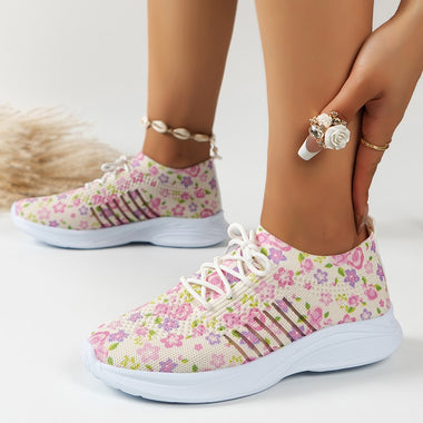 Fashion Printed Mesh Breathable Sneakers for Women 2023 New Lightweight Non Slip Flats Woman Comfortable Slip On Walking Shoes