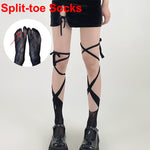 Jk Tie Lace Fishnet Stockings Irregular Split-toe Calf Socks Women's Middle Tube Socks Straps Summer Sexy Long Japanese Socks
