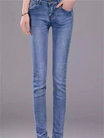 Low Waist Skinny Jeans Women Fashion Washed Bleached Scratched Denim Blue Push Up Vintage Slim Pants Trousers Clothes for Women