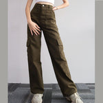 Vintage Straight new style baggy Trousers casual pants waist pocket denim pants summer women's y2k high waist cargo pants