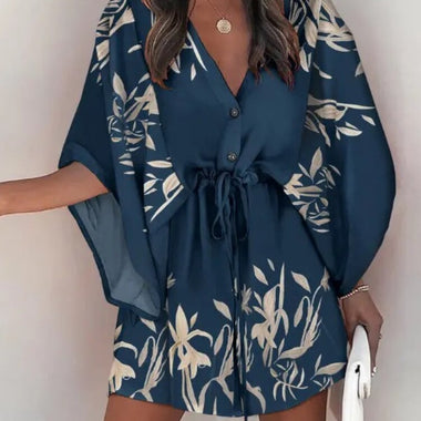 Spring Summer Dress 2023 New In Fashion Beach Style Sexy Dress V-neck Lace Up Print Loose Skirt Elegant Party Dresses for Women