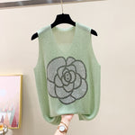 Hot Drilling Ice Silk Camisole for Women's Summer New Knitting Bright Silk Backing Loose Cami Casual Cute Tops Women