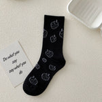 Black and White Strawberry Socks Women's Autumn Winter Japanese Socks Long Tube Cotton Socks All-match Student Mid-tube Socks