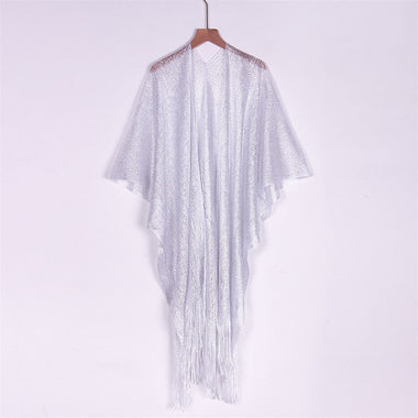 Sexy Fringe Tassel Mesh Sheer Shiny Knitted Tunic Beach Cover Up Cover-ups Beach Dress Beach Wear Beachwear Female Women V3321