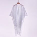 Sexy Fringe Tassel Mesh Sheer Shiny Knitted Tunic Beach Cover Up Cover-ups Beach Dress Beach Wear Beachwear Female Women V3321