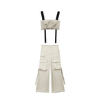 TRAF 2023 New Women 2 Pieces Cargo Pants Sets Spring Summer Female Fashion Loose Trousers And Short Tops Casual Haren Pants