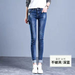 Streetwear Skinny Ripped Hole Jeans For Women 2022 High Waist Vintage Blue Pencil Denim Pants Korean Capris Slim Cowboy Trousers
