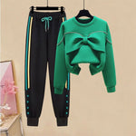 Spring and Autumn 2022 New Korean Fashion Bowknot Space Cotton Loose Top Sport Casual Pants Elegant Women's Two Piece Set
