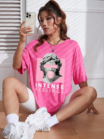INTENSE FEELINGS Street Hip Hop Female T-Shirts Loose Oversize Short Sleeve 100% Cotton Soft Tops Summer Breathable Tee Clothing