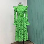 French temperament water-soluble lace single-breasted hollow long-sleeved dress