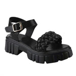 Elegant Women Leather Sandals New Summer Diamond Lattice Sandals Casual  Flat Bottom Platform Sandals Women Sandals Women