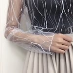 Female Leisure Women Mesh Top Long Sleeve See Through Lace T-shirts Sexy Transparent Fishnet Tops Clubwear Tee Shirts