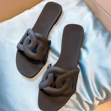 Sexy Open Toe Woman Sandal Summer Cutouts Flat Shoes Beach Wearing Shoes Slides Red Black Green Blue