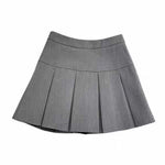 ZOKI Vintage Gray Pleated Skirt Women Kawaii High Waist Mini Skirts Korean Fashion School Uniform Harajuku Streetwear Spring