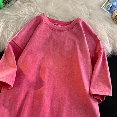Quality Oversized Acid Washed T Shirt Women Vintage T-shirts Streetwear Mineral Wash Tee Shirts Girl Loose Luxury Brand Tops