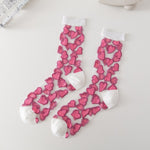 Heart Print Crystal Silk Socks Women Summer Ultra-thin Transparent Elastic Long Socks Casual Fashion Harajuku Kawaii Cute Socks