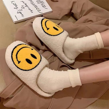 ASIFN winter Women Fluffy Fur Slippers Big Smile Floor Short Plush Fleece Flat For Couples Black Ladies Shoes Indoor Slippers