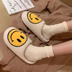 ASIFN winter Women Fluffy Fur Slippers Big Smile Floor Short Plush Fleece Flat For Couples Black Ladies Shoes Indoor Slippers