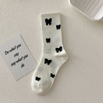 Black and White Strawberry Socks Women's Autumn Winter Japanese Socks Long Tube Cotton Socks All-match Student Mid-tube Socks