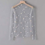 Female Leisure Women Mesh Top Long Sleeve See Through Lace T-shirts Sexy Transparent Fishnet Tops Clubwear Tee Shirts