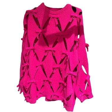 HIGH STREET Newest 2023 Designer Fashion Women Hollow Out Bow Fleece Long Sleeve Knit Pullover Sweater