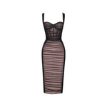 New Arrival Women Sleeveless Sexy Square Collar Mesh Bodycon Midi Dress 2022 New Designer Celebrate Birthday Party Costume