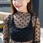 Female Leisure Women Mesh Top Long Sleeve See Through Lace T-shirts Sexy Transparent Fishnet Tops Clubwear Tee Shirts