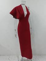 CIEMIILI Draped Backless Women Side Split Evening Club Party Dress 2022 New Sexy V Neck Orange Black Long Bandage Dress Vestidos