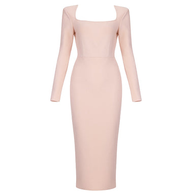 CIEMIILI Women 2022 Summer Bandage Dress Sexy Long Sleeve Pink Bodycon Elegant Club Celebrity Runway Evening Midi Party Dresses