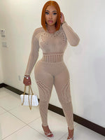 Kliou Knitted Pencil Jumpsuit Girl Midnight Outfit Sexy Hollow Out All in One Overall Monos Mujer Party One Piece Hot Attirewear