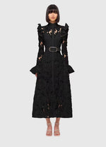 French temperament water-soluble lace single-breasted hollow long-sleeved dress