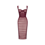 New Arrival Women Sleeveless Sexy Square Collar Mesh Bodycon Midi Dress 2022 New Designer Celebrate Birthday Party Costume