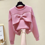 Spring and Autumn 2022 New Korean Fashion Bowknot Space Cotton Loose Top Sport Casual Pants Elegant Women's Two Piece Set