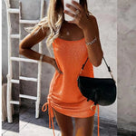 Summer Sleeveless Sling Mini Short Dress Women Casual Fashion Backless Drawstring Low Collar Solid Sexy Spring 2023 New Dresses