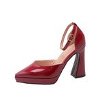 New Buckle Strap Woman Wedding Shoes Heels Sandals Patent Leather Pointed Toe Ladies Sexy White Red Platform Pumps Womens Shoes