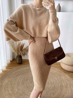 Two Piece Set for Women 2023 New Autumn Winter Fashion Solid Color Sweater Suit Long Sleeved O-neck Women's Clothing Dress Sets