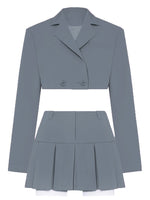 Taruxy Casual Two Piece Sets Women's Fall Outfits 2022 New Black Matching Sets With Skirt And Blazer Cropped Top Suit For Women