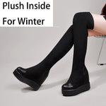 Spring Autumn Women Platform Height Increasing Long Boots Winter Lady Patchwork Breathable Concise Over The Knee Boots 221115