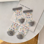 Colorful Polka Dot Crystal Silk Socks Women Summer Ultra-thin Transparent Lace Socks Japanese Kawaii Cute Elastic Long Socks Sox