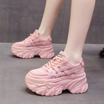 Autumn Women Chunky Sneakers Breathable Leather Casual Shoes 8CM Wedge Heels Platform Shoes Chaussures Femme Sports Dad Shoes
