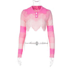 Elegant Party Women's Clothing 2023 Fashion Polo Collar Y2k Tops Multicolor Long-sleeved Shirt Slim Knitting Sweater T-Shirts